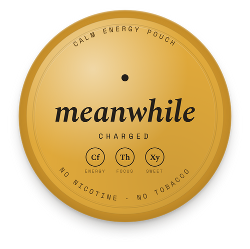meanwhile · Charged — calm energy mineral pouch tin lid