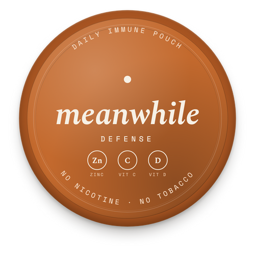 meanwhile · Defense — daily immune mineral pouch tin lid